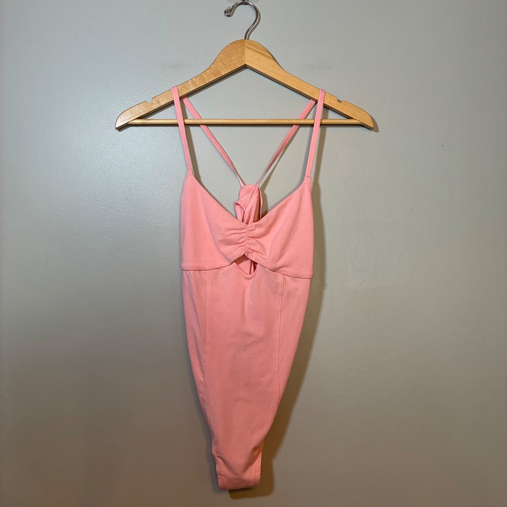Colsie Pink Ruched Keyhole Bodysuit Sleeveless Racerback Large